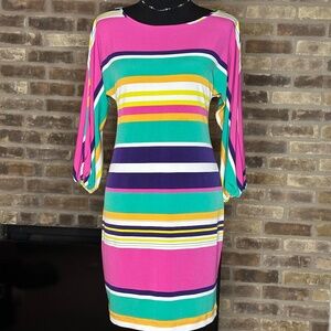 Calvin Klein 6 Knee Length Striped Dress Long Split Sleeves